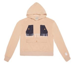 Vista frontal de la sudadera streetwear unisex Utility Hoodie con bolsillos tácticos, máxima representación de la ropa techwear premium y ruptture ropa.